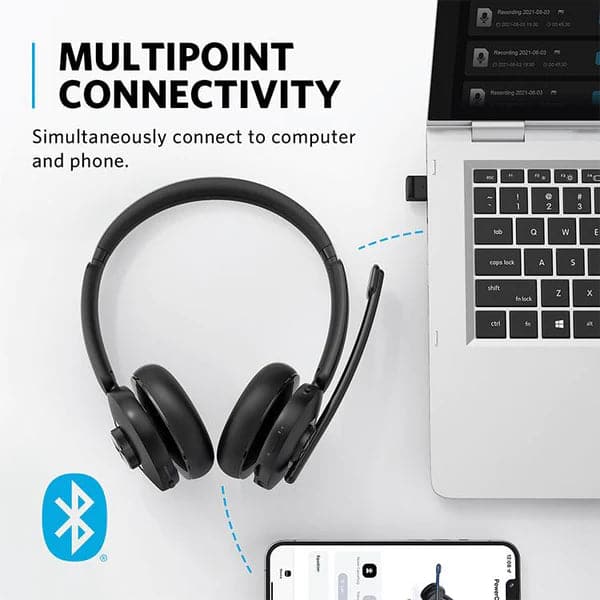 Anker PowerConf H500, Bluetooth Dual Ear Headset with Microphone - Black