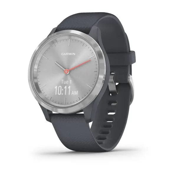 vívomove® 3S Silver stainless steel bezel with granite blue case and silicone band