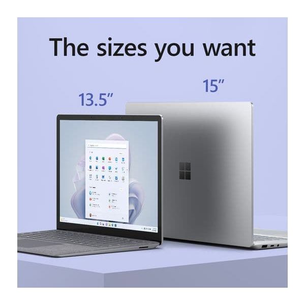 Microsoft,Microsoft Surface Laptop 5 15" Intel® Core i7 -1255U, 8GB RAM, 256 GB SSD Intel Iris Xe Integrated graphics Touch Screen - Platinum - Gadcet.com