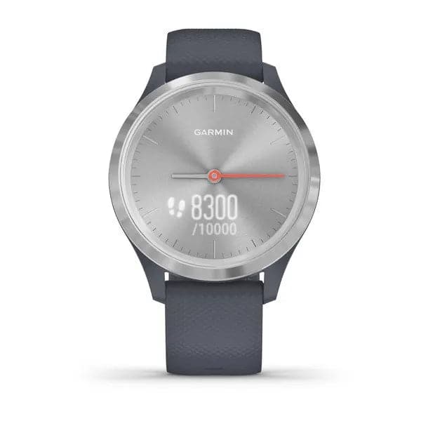 vívomove® 3S Silver stainless steel bezel with granite blue case and silicone band