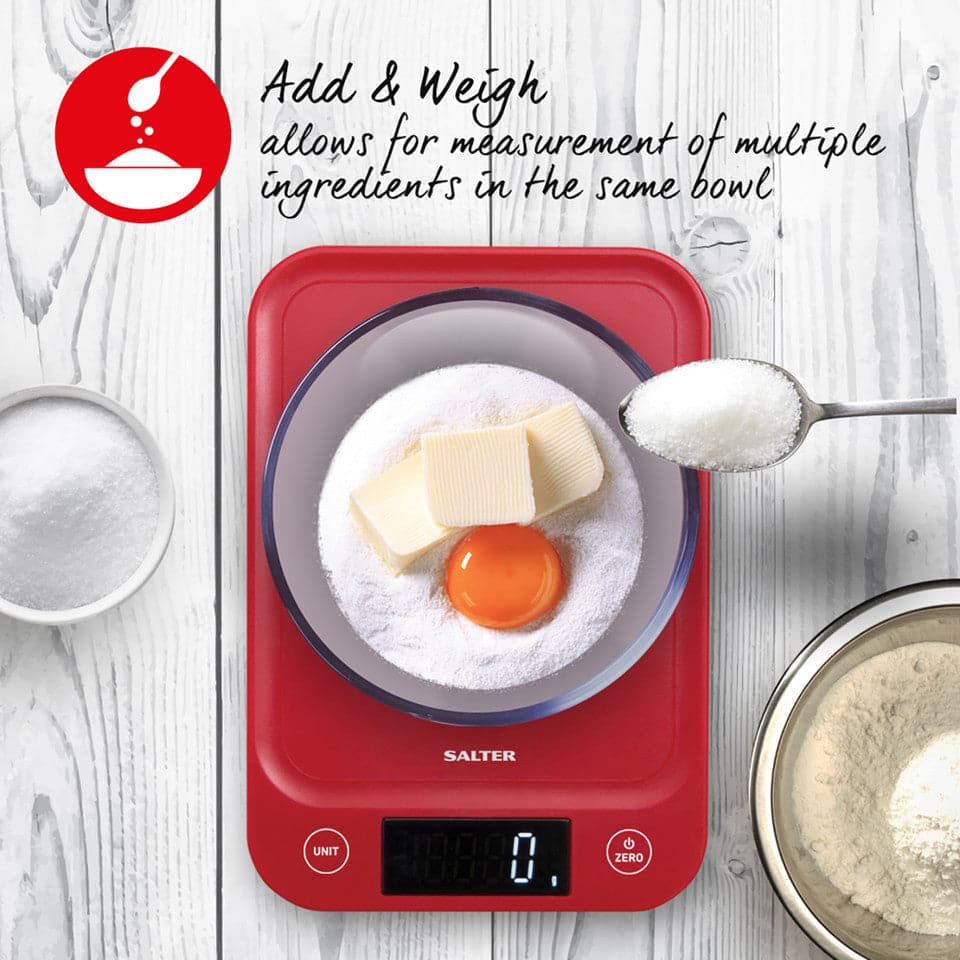 Buy Salter,SALTER 5kg Digital Kitchen Scale - Red - Gadcet UK | UK | London | Scotland | Wales| Near Me | Cheap | Pay In 3 | Smart Scale