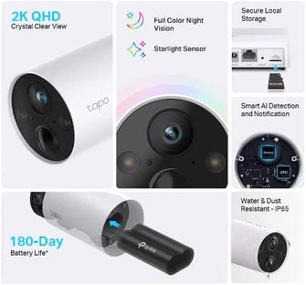 TP-Link,TP-Link Tapo 2K QHD Wireless Outdoor Security Camera, 1-Cam with Hub included, 180-Day Rechargeable Battery, 4MP, Colour Night Vision, AI Detection, SD Storage, Works with Alexa & Google (Tapo C420S1) - Gadcet.com