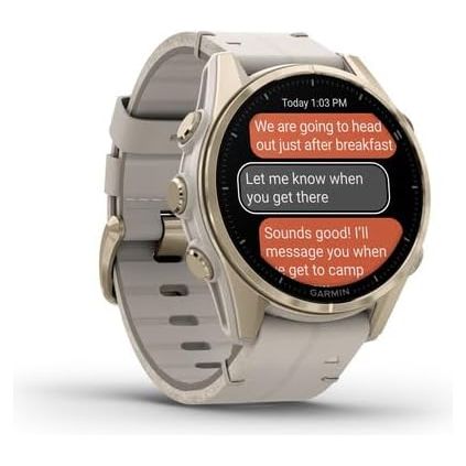 Buy Garmin,Garmin fēnix 8 43mm AMOLED - Sapphire, Soft Gold Stainless Steel with Fog Gray Leather Band & Fog Gray/Dark Sandstone Silicone Band - Gadcet UK | UK | London | Scotland | Wales| Near Me | Cheap | Pay In 3 | Smart Watches