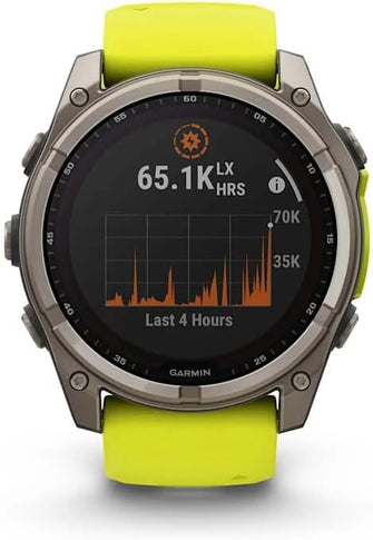 Garmin Fenix 8 – 51mm Solar, Sapphire Titanium GPS Watch with Amp Yellow/Graphite Silicone Band