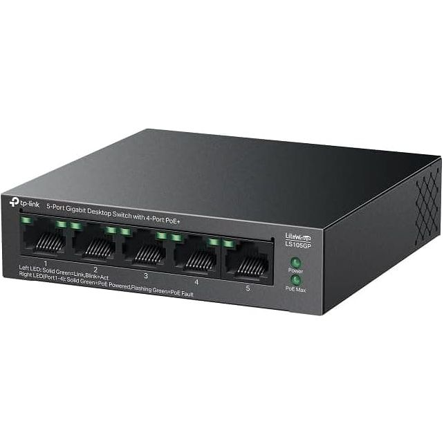 Buy TP-Link,TP-Link 5-Port Gigabit Desktop Switch with 4-Port PoE+, up to 10 Gbps switching capacity, 65 W PoE Budget up to 250 m Transmission, desktop or wall-mounting design, Plug and play, metal case(LS105GP) - Gadcet UK | UK | London | Scotland | Wales| Near Me | Cheap | Pay In 3 | Network Cards & Adapters