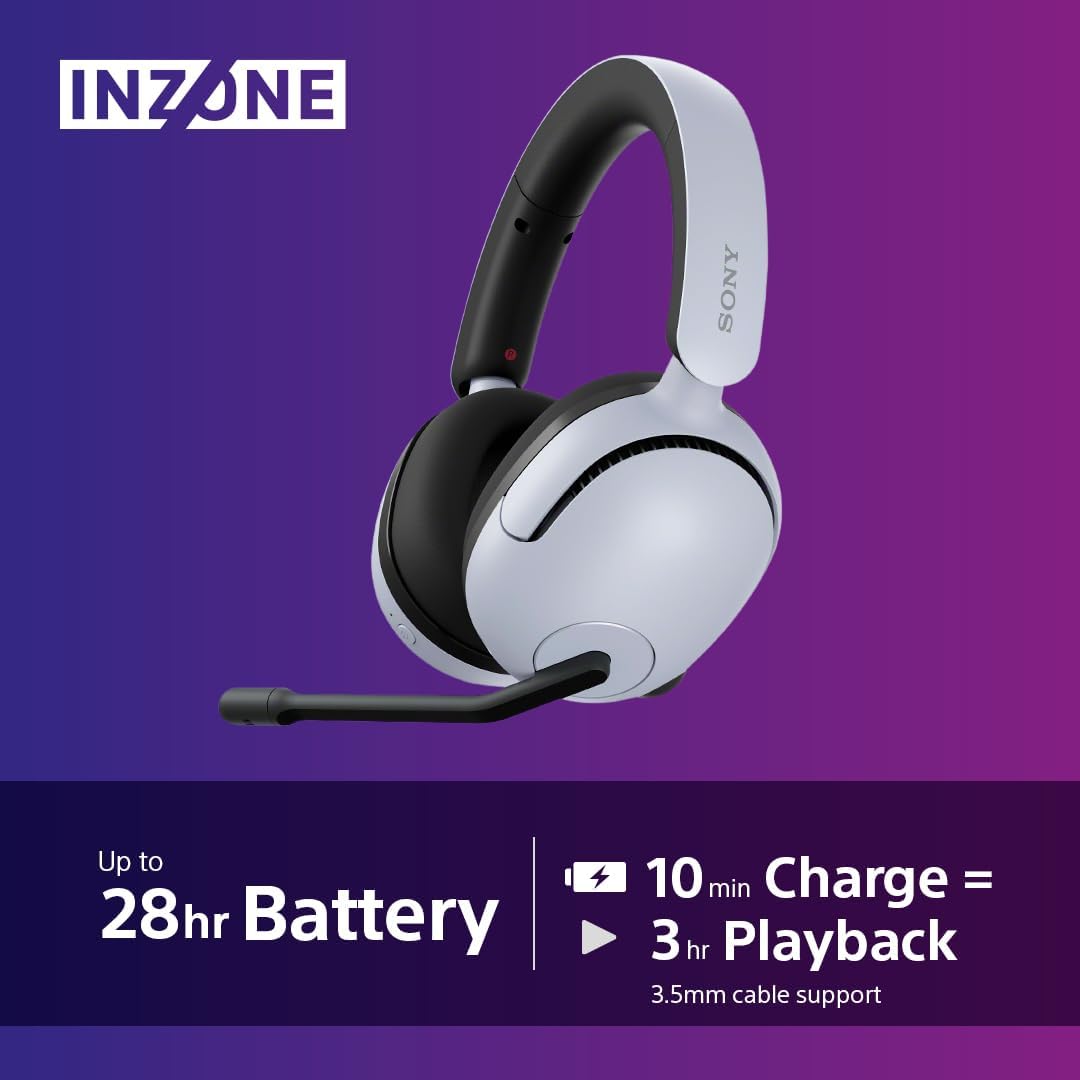 Sony INZONE H5 Wireless Gaming Headset White – 360 Spatial Sound, Low-Latency 2.4GHz, AI Noise Reduction Mic & 28-Hour Battery