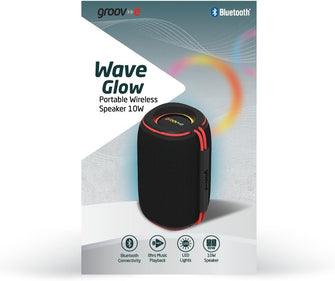 Groov-e Wave Glow Wireless Speaker – 10W Portable Bluetooth Speaker with LED Lights, 8H Playback, Black