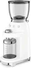 Buy Smeg,Smeg CGF01WHUK Coffee Grinder, Aluminium Construction, 50's Retro Style, 8 Programme Settings and 3 Grinding Grades, White - Gadcet UK | UK | London | Scotland | Wales| Near Me | Cheap | Pay In 3 | Small Kitchen Appliances