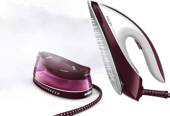 Philips PerfectCare Compact Steam Generator - 2400W, 400g Steam Boost, 6.5 Bar Pressure, OptimalTEMP Technology, 1.5L Tank, Burgundy/White (GC7842/46) - 2