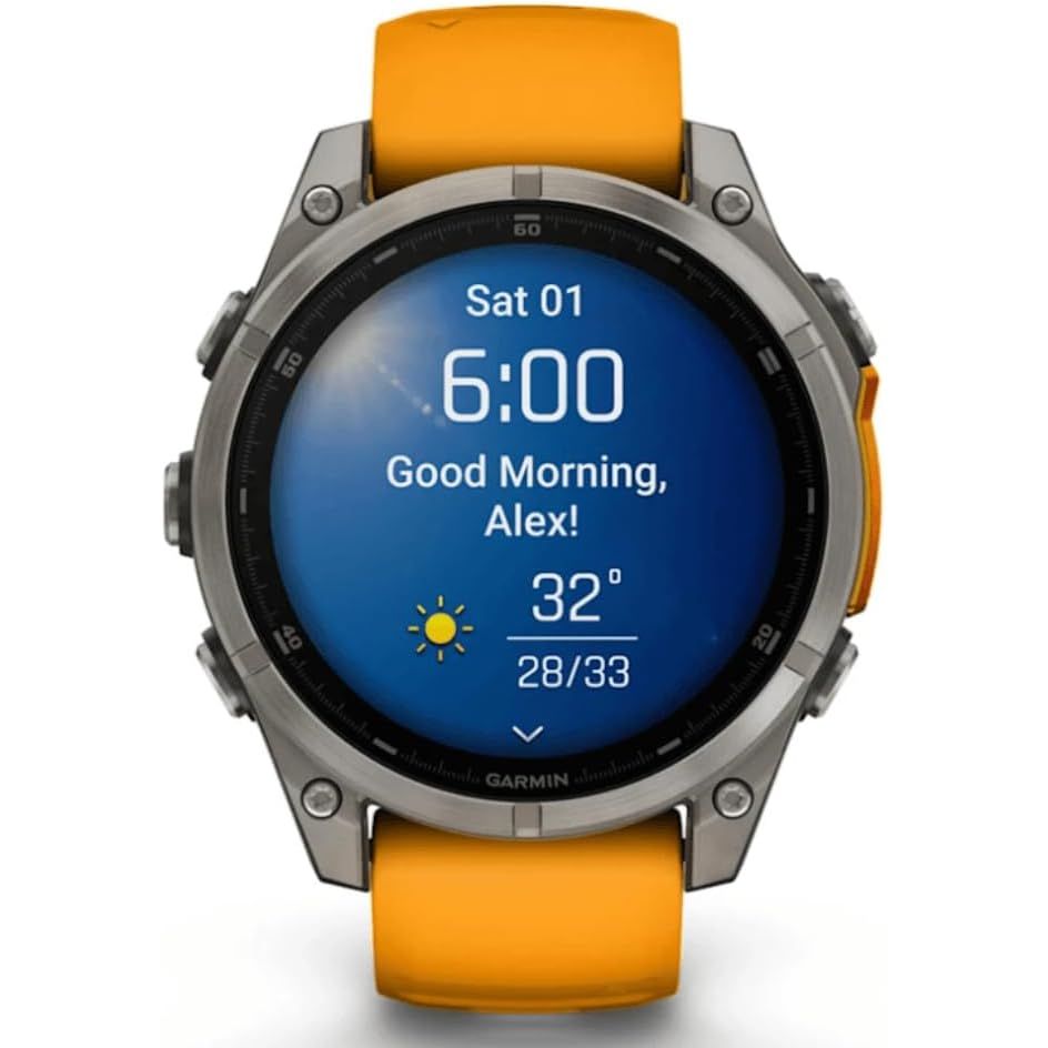 Buy Garmin,Garmin Fenix 8 47mm AMOLED Sapphire Titanium Smartwatch – Spark Orange/Graphite Silicone Band - Gadcet UK | UK | London | Scotland | Wales| Near Me | Cheap | Pay In 3 | Smart Watches
