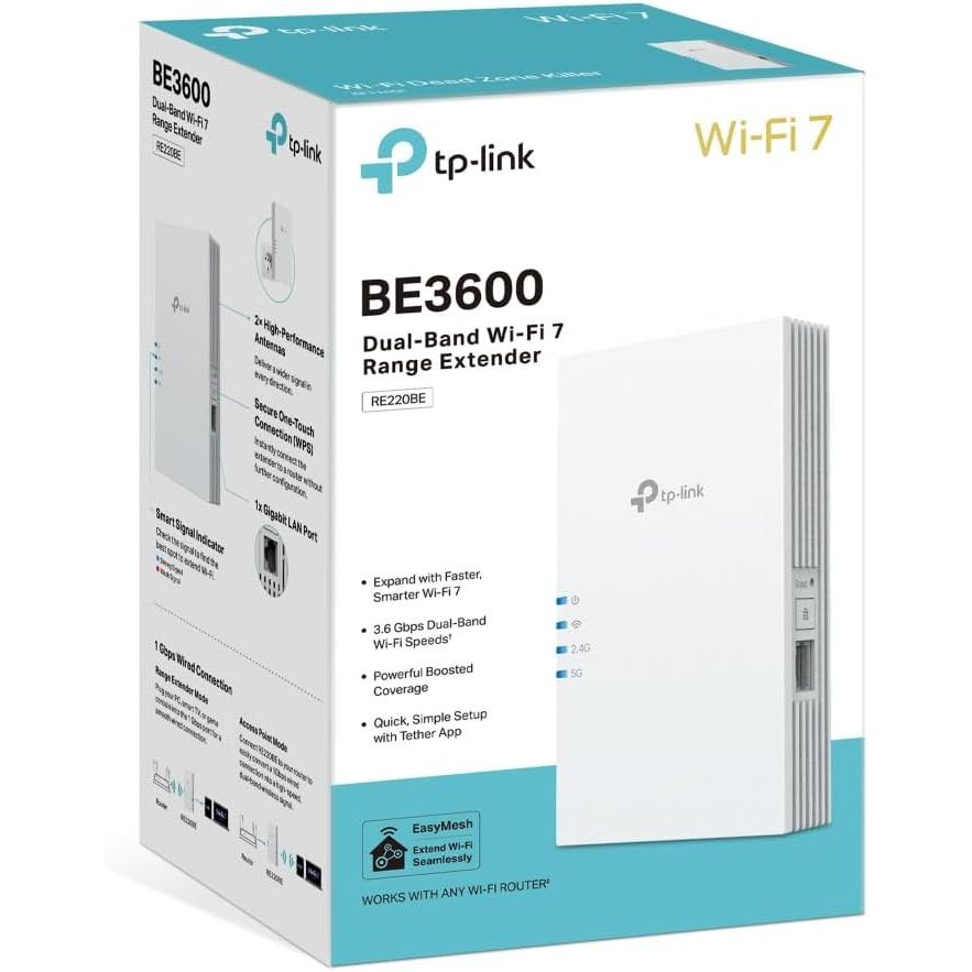 Buy TP-Link,TP-Link RE220BE BE3600 WiFi 7 Extender Booster with Ethernet Port - Gadcet UK | UK | London | Scotland | Wales| Near Me | Cheap | Pay In 3 | Network Cards & Adapters