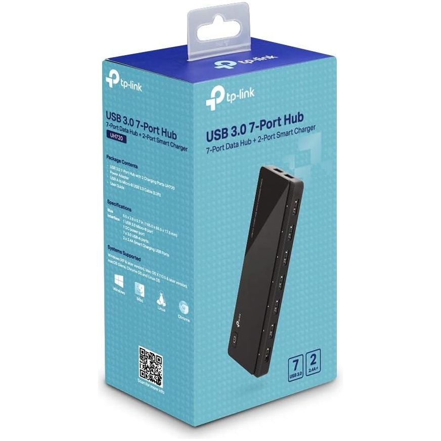 Buy TP-Link,TP-Link UH720 7-Port USB 3.0 Hub with 2 High-Speed 2.4A Charging Ports, 1m Cable, Compatible with Windows, macOS, Linux, Black - Gadcet UK | UK | London | Scotland | Wales| Near Me | Cheap | Pay In 3 | Chargers & Docking Stations