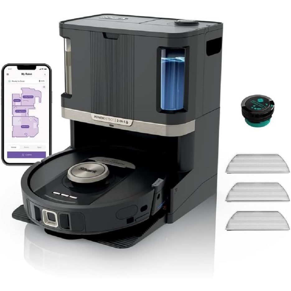Shark PowerDetect NeverTouch Pro Robot Vacuum & Mop – 60-Day Self-Empty Base, 3D LiDAR and App Control – Black