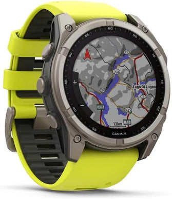 Garmin Fenix 8 – 51mm Solar, Sapphire Titanium GPS Watch with Amp Yellow/Graphite Silicone Band