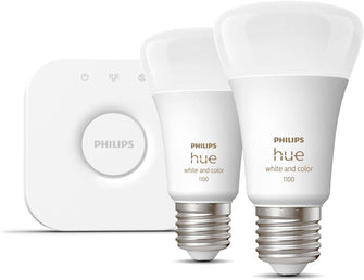 Buy Philips Hue,Philips Hue White and Colour Ambiance Wireless Lighting LED Starter Kit with 2 E27 Bulbs - Gadcet UK | UK | London | Scotland | Wales| Ireland | Near Me | Cheap | Pay In 3 | LED Light Bulbs