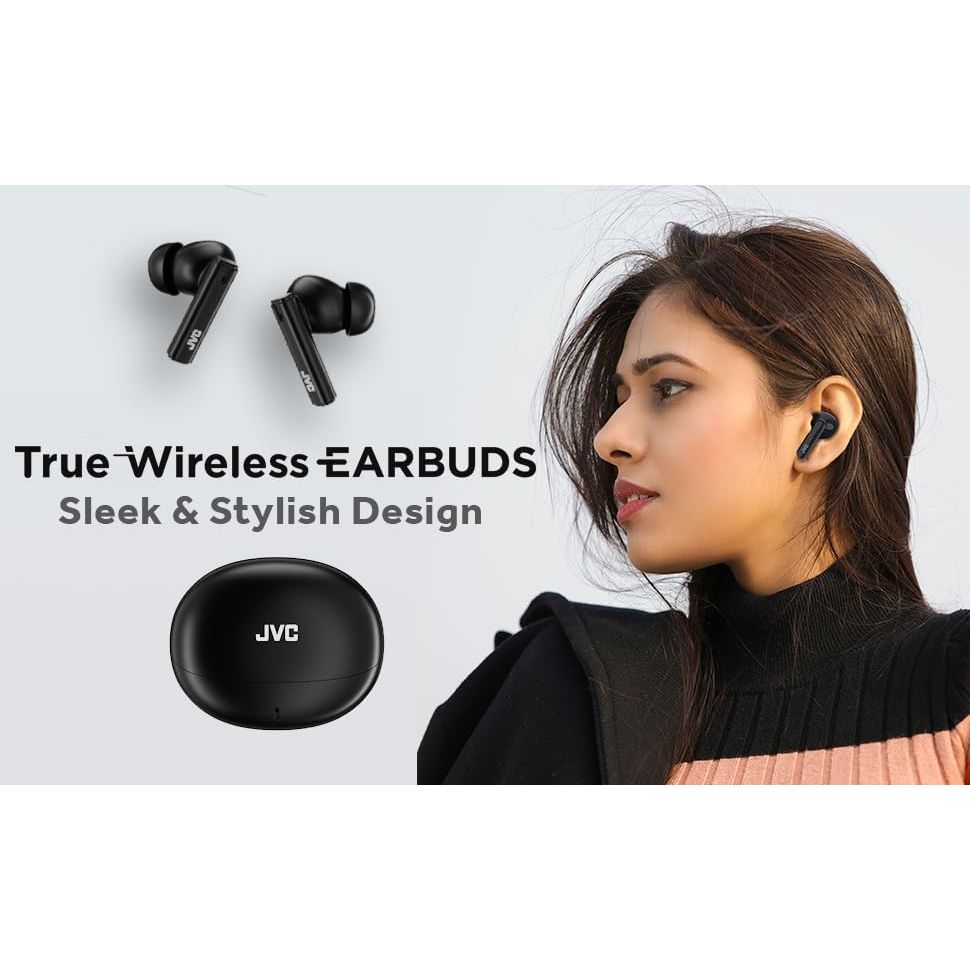 JVC HA-B6T-B Ultra Compact True Wireless Earbuds Black – Built-In Mic, Touch Controls, USB-C Charging, 16-Hour Battery