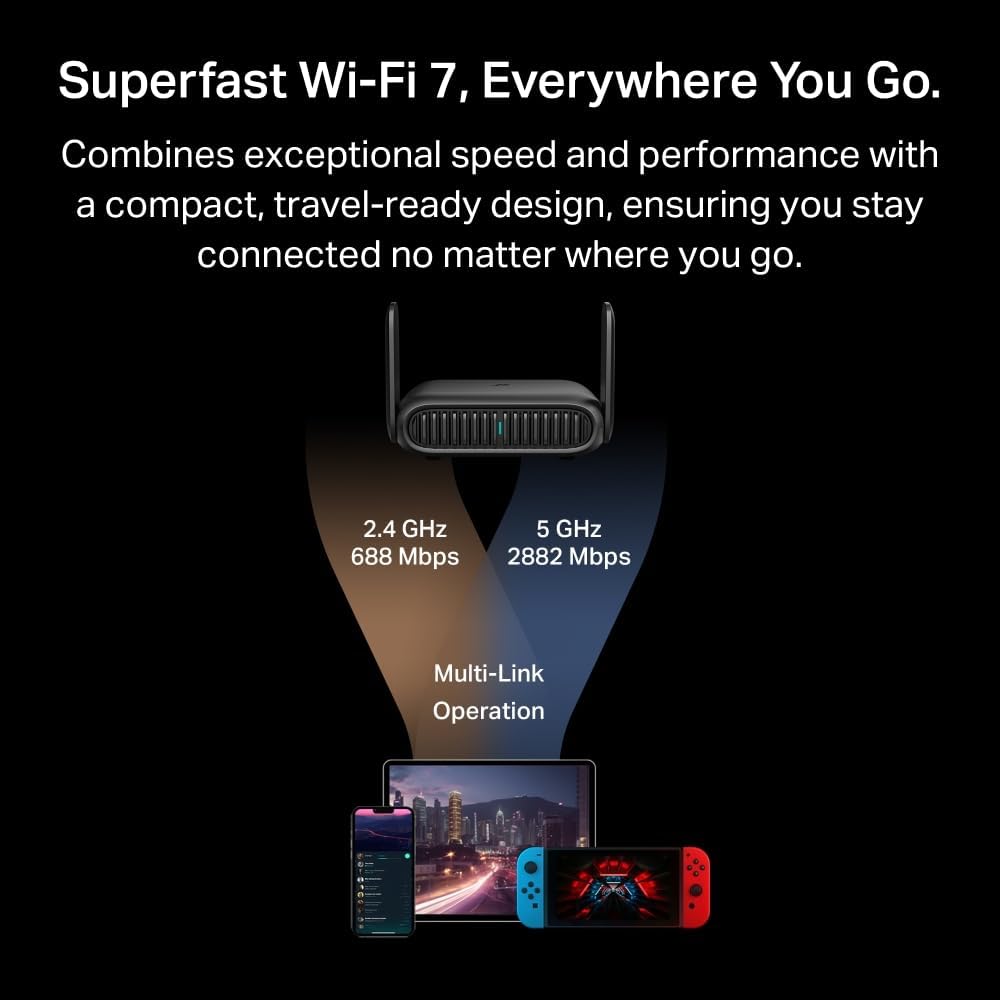 Buy TP-Link,TP-Link TL-WR3602BE BE3600Mbps Wi-Fi 7 Travel Router, USB 3.0 and 2.5 Multi-Gig WAN Ports, Portable WiFi Router, VPN Client or Server, Hotspot, Access Point, USB Tethering - Gadcet UK | UK | London | Scotland | Wales| Near Me | Cheap | Pay In 3 | Wireless Routers