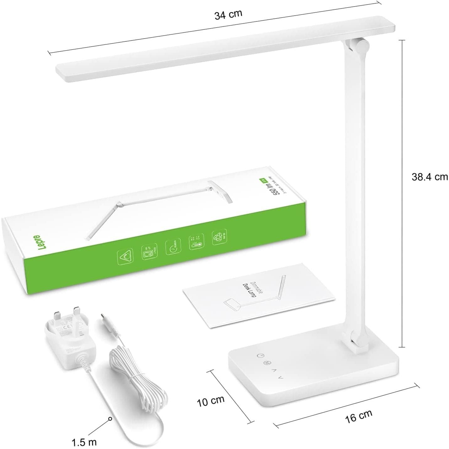 Buy Lepro,Lepro LED Desk Lamp - 9W Dimmable Eye-Caring Table Light, 5 Brightness x 3 Color Modes, Touch Control for Reading, Office, Bedside - Gadcet UK | UK | London | Scotland | Wales| Near Me | Cheap | Pay In 3 | Lighting