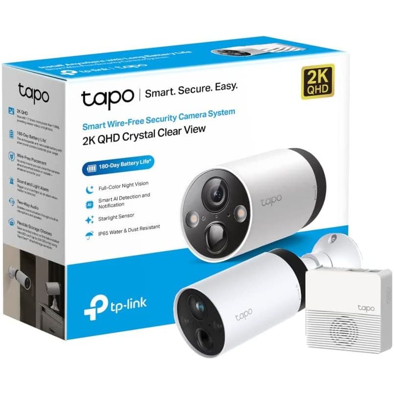 TP-Link,TP-Link Tapo 2K QHD Wireless Outdoor Security Camera, 1-Cam with Hub included, 180-Day Rechargeable Battery, 4MP, Colour Night Vision, AI Detection, SD Storage, Works with Alexa & Google (Tapo C420S1) - Gadcet.com