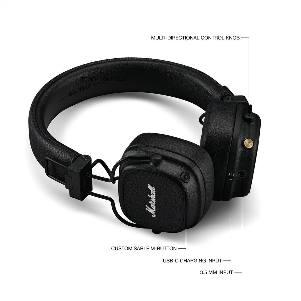 Buy Marshall,Marshall Major V Bluetooth Wireless Headphones – 100H Playtime, Black - Gadcet UK | UK | London | Scotland | Wales| Near Me | Cheap | Pay In 3 | Over-Ear Headphones