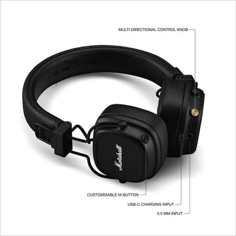 Marshall Major V Bluetooth Wireless Headphones – 100H Playtime, Black