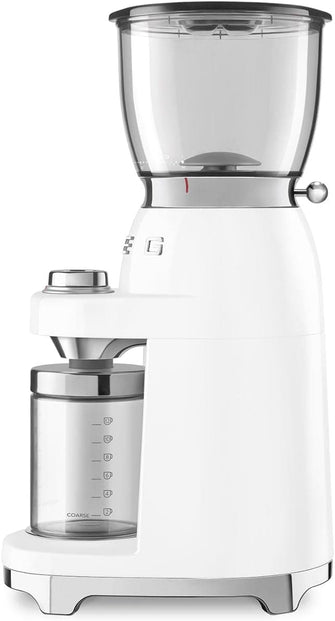 Buy Smeg,Smeg CGF01WHUK Coffee Grinder, Aluminium Construction, 50's Retro Style, 8 Programme Settings and 3 Grinding Grades, White - Gadcet UK | UK | London | Scotland | Wales| Near Me | Cheap | Pay In 3 | Small Kitchen Appliances