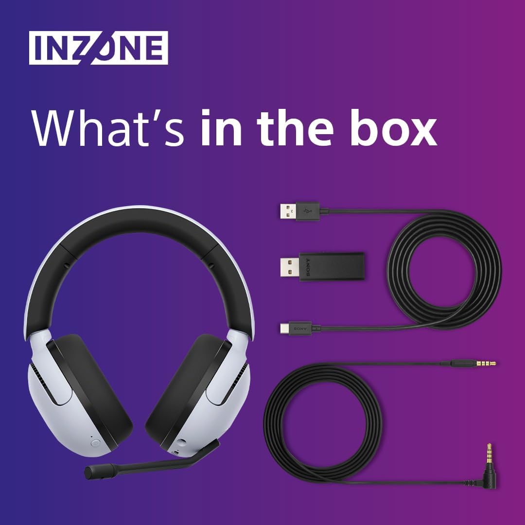 Sony INZONE H5 Wireless Gaming Headset White – 360 Spatial Sound, Low-Latency 2.4GHz, AI Noise Reduction Mic & 28-Hour Battery