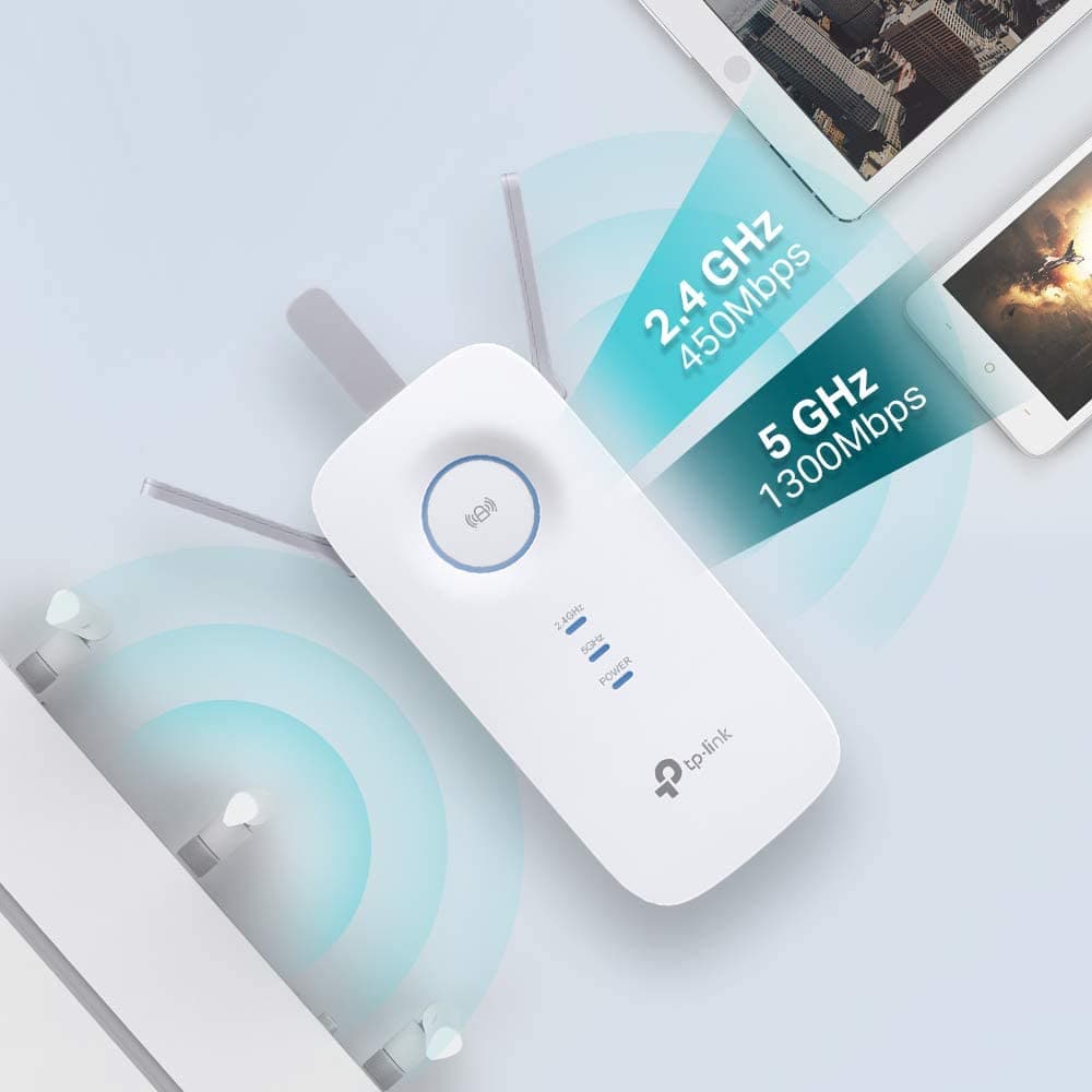 TP-Link,TP-Link AC1750 Universal Dual Band Range Extender, Broadband/Wi-Fi Extender, Wi-Fi Booster/Hotspot with 1 Gigabit Port and 3 External Antennas, Built-in Access Point Mode, UK Plug (RE450), White - Gadcet.com