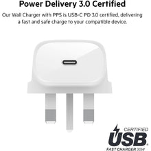 Buy Belkin,Belkin 30W USB C wall charger with PPS, Power Delivery, USB-IF certified PD 3.0, fast charger plug for iPhone 15, Plus, Pro, Pro Max, Samsung Galaxy S23, iPad, AirPods, MacBook, Google Pixel and More - Gadcet UK | UK | London | Scotland | Wales| Near Me | Cheap | Pay In 3 | Power Adapters & Chargers