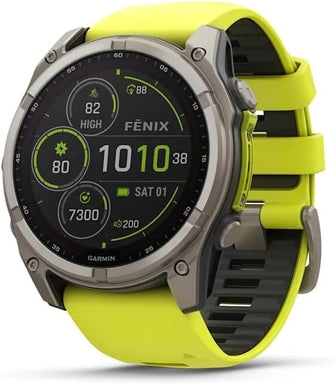 Garmin Fenix 8 – 51mm Solar, Sapphire Titanium GPS Watch with Amp Yellow/Graphite Silicone Band
