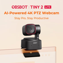OBSBOT Tiny 2 Lite 4K AI PTZ Webcam – Auto Tracking, Gesture Control, Dual Microphones – Black