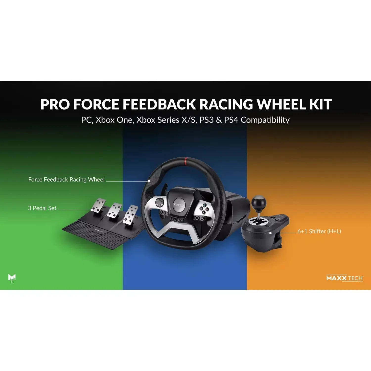Buy Maxx,Maxx Tech Pro Force Feedback Racing Wheel Kit PC, Xbox & PS4 - Gadcet UK | UK | London | Scotland | Wales| Near Me | Cheap | Pay In 3 | Game Racing Wheels
