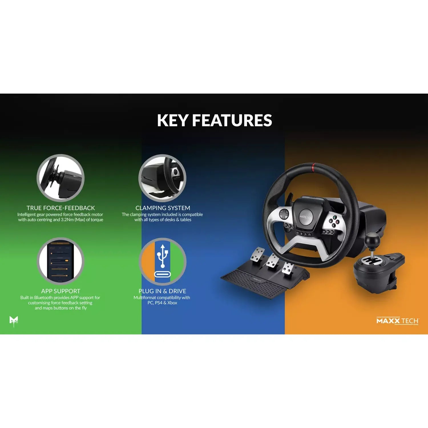Buy Maxx,Maxx Tech Pro Force Feedback Racing Wheel Kit PC, Xbox & PS4 - Gadcet UK | UK | London | Scotland | Wales| Near Me | Cheap | Pay In 3 | Game Racing Wheels