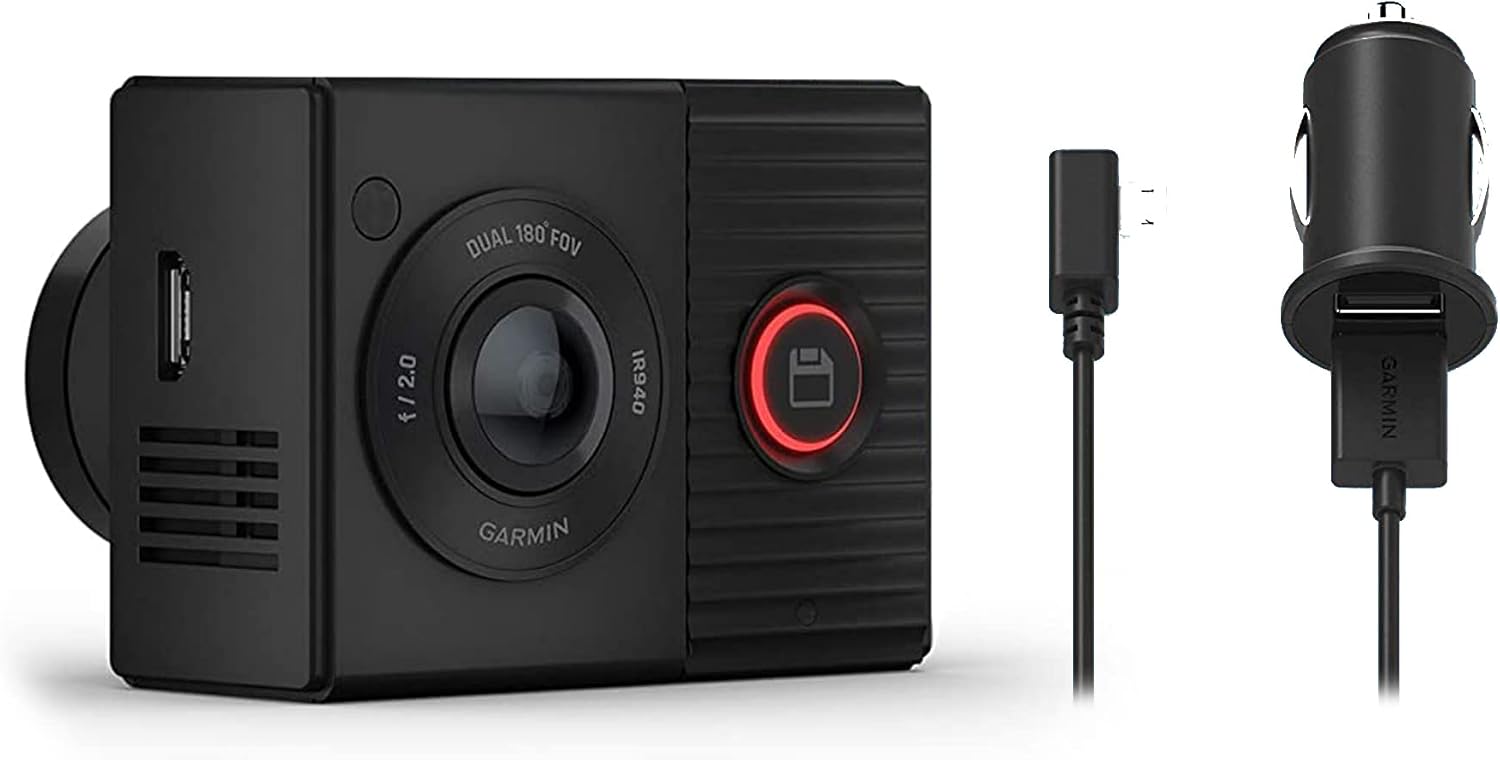 Garmin Dash Cam Tandem Dual-Lens Dash Camera – 1440p HDR Front, 720p NightGlo Interior, Dual 180° View, GPS, Voice Control & 16GB microSD – Black