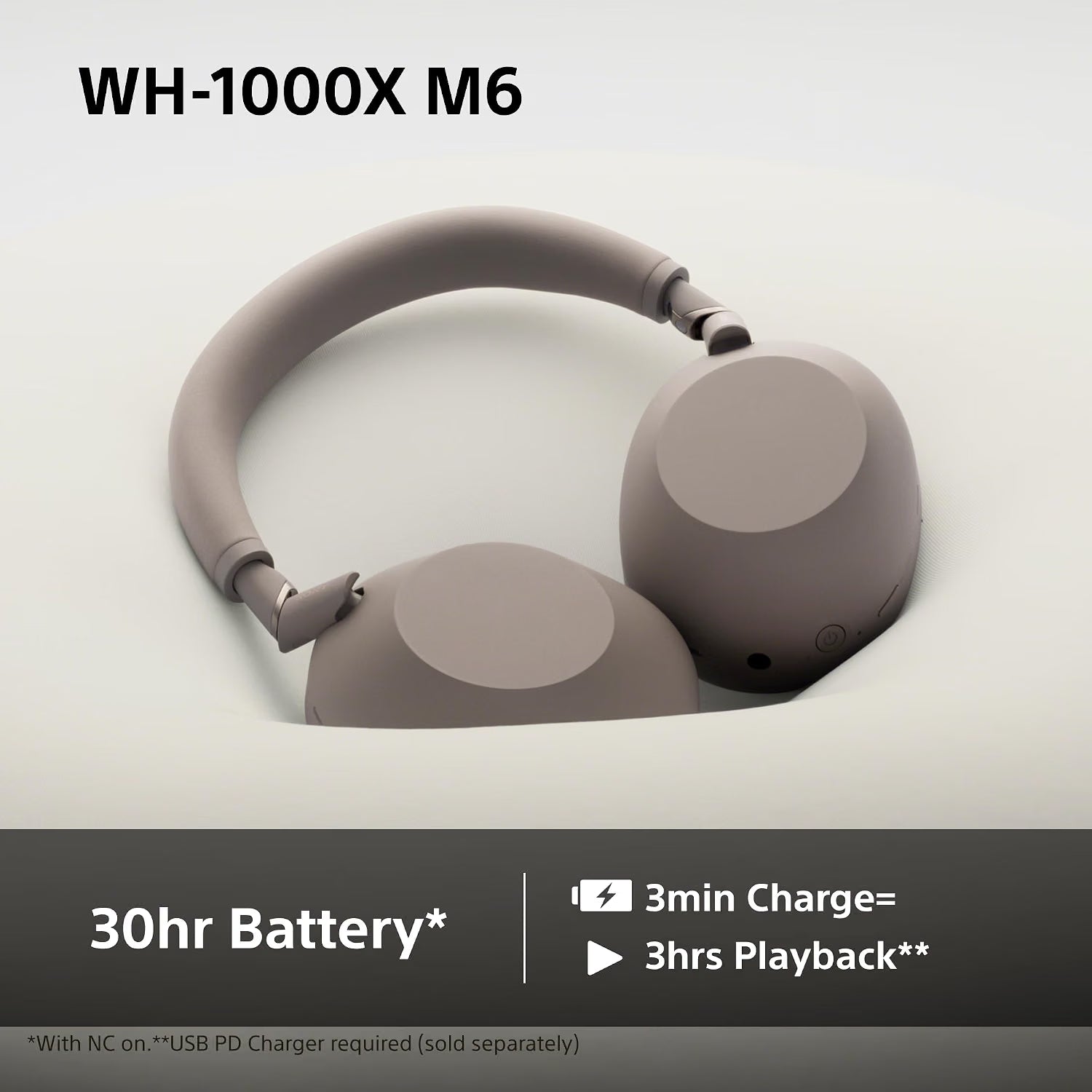 Sony WH-1000XM6 Wireless Noise Cancelling Over-Ear Headphones – Sandstone, Hi-Res Audio, 30-Hour Battery