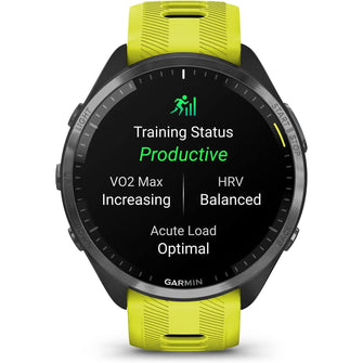 Garmin Forerunner 965 – Carbon Grey Titanium Bezel, Black Case, Amp Yellow/Black Silicone Band