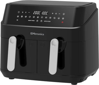Buy EMtronics,EMtronics EMDAF9LD Dual Air Fryer Extra Large Family Size Double XL 9 Litre Digital with 12 Pre-Set Menus for Oil Free & Low Fat Healthy Cooking, 60-Minute Timer - Black - Gadcet UK | UK | London | Scotland | Wales| Ireland | Near Me | Cheap | Pay In 3 | Kitchen Appliances