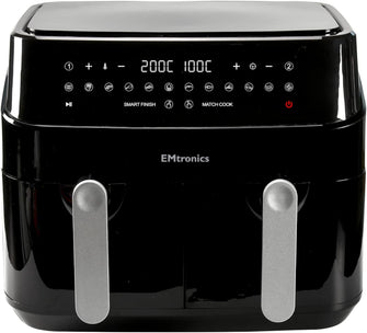Buy EMtronics,EMtronics EMDAF9LD Dual Air Fryer Extra Large Family Size Double XL 9 Litre Digital with 12 Pre-Set Menus for Oil Free & Low Fat Healthy Cooking, 60-Minute Timer - Black - Gadcet UK | UK | London | Scotland | Wales| Ireland | Near Me | Cheap | Pay In 3 | Kitchen Appliances