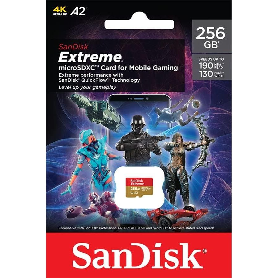 Buy SanDisk,SanDisk 256GB Extreme microSDXC UHS-I Card - A2, Class 10, U3, V30, 190MB/s for Mobile Gaming - Gadcet UK | UK | London | Scotland | Wales| Near Me | Cheap | Pay In 3 | Flash Memory Cards