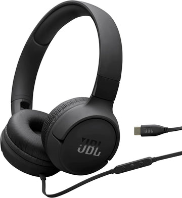 JBL Tune 520 C Comfort Fit Wired On Ear Headphones with Microphone, Pure Bass Sound, EQ Presets, USB-C Connectivity, Foldable Design and Tangle-Free Cable, Black