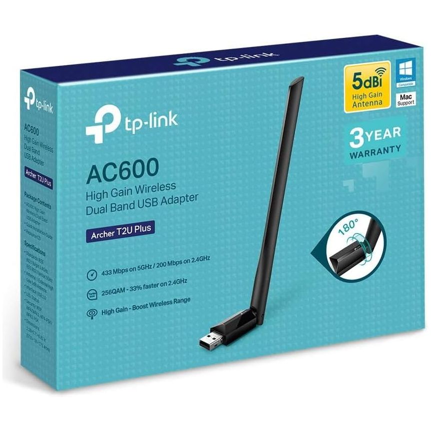 Buy TP-Link,TP-Link AC600 High Gain USB Wi-Fi Dongle - Dual Band Wi-Fi Adapter with 5dBi Antenna for PC, Desktop, Laptop, Supports Windows 11/10/8.1/8/7/XP, macOS X 10.9-10.14 (Archer T2U Plus) - Gadcet UK | UK | London | Scotland | Wales| Near Me | Cheap | Pay In 3 | Network Cards & Adapters