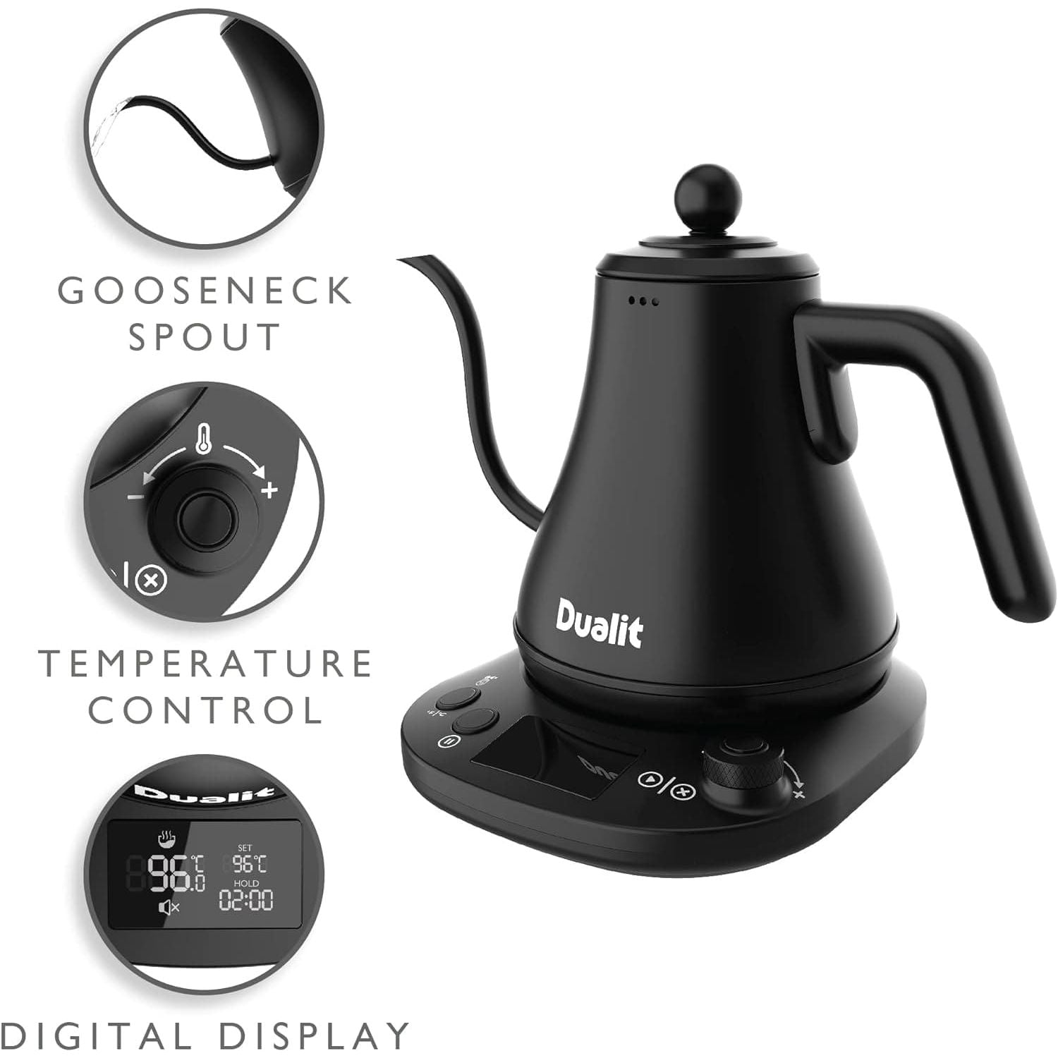 Buy DUALIT,Dualit Pour Over Fast Boil Electric Kettle - Matt Black -Gooseneck Precision Spout - Digital Display Screen - Highly Energy Efficient 800ml Capacity - 72960 - Gadcet UK | UK | London | Scotland | Wales| Ireland | Near Me | Cheap | Pay In 3 | Electric Kettles