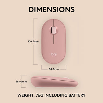 Logitech Pebble Mouse 2 M350s Slim Bluetooth Wireless Mouse, Quiet Clicks, Multi-Device, Custom Button Rose