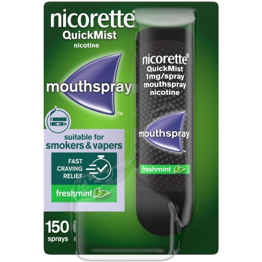 Buy Nicorette,Nicorette QuickMist Mouthspray, Freshmint (1 x 150 Sprays) Smoking or Vaping Cessation Aid, designed to start reducing cravings in 30 seconds (Quit Smoking or Quit Vaping Aid) - Gadcet UK | UK | London | Scotland | Wales| Near Me | Cheap | Pay In 3 | Nutrition Gels & Chews