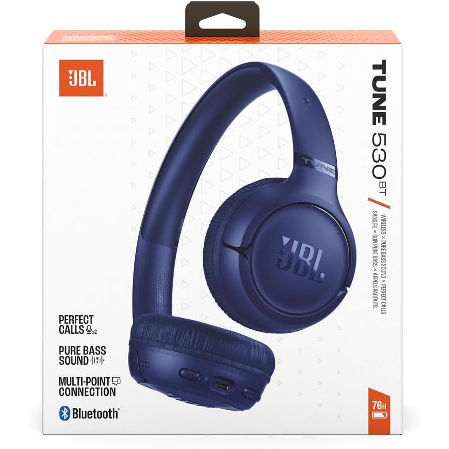 JBL Tune 530BT Wireless On-Ear Headphones with Bluetooth, Blue | Multi-point connection with Bluetooth 6.0, 76-Hour Battery Life, Google Fast Pair and Microsoft Swift Pair, Foldable Design