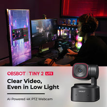 OBSBOT Tiny 2 Lite 4K AI PTZ Webcam – Auto Tracking, Gesture Control, Dual Microphones – Black