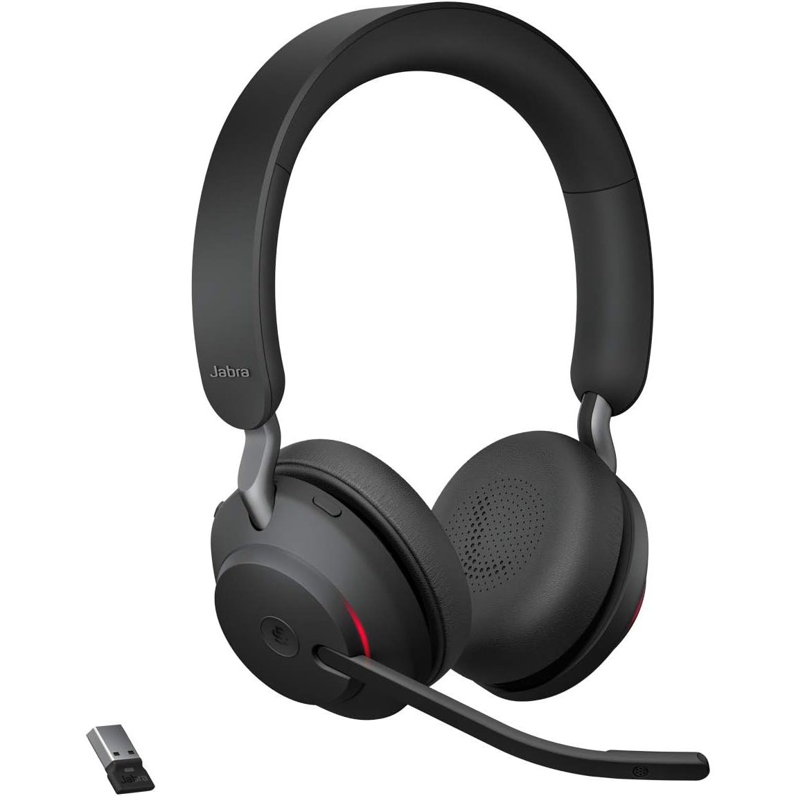 Jabra Evolve2 65 Wireless PC Headset – Noise Cancelling Microsoft Teams Certified Stereo Headphones With Long-Lasting Battery – USB-A Bluetooth Adapter – Black