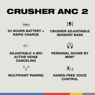 Skullcandy Crusher ANC 2 Wireless Bluetooth Noise-Cancelling Headphones - True Black