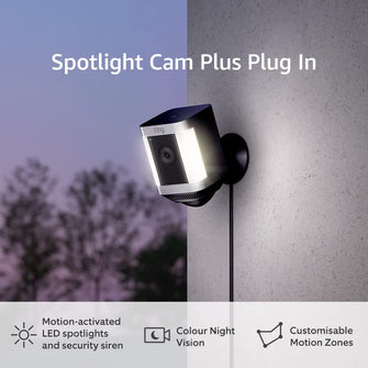 Ring,Ring Spotlight Cam Plus Plug-In by Amazon| Outdoor Security Camera 1080p HD Video, Two-Way Talk, Night Vision, LED Spotlights, Siren, alternative to CCTV system, 30-day free trial of Ring Protect - Gadcet.com
