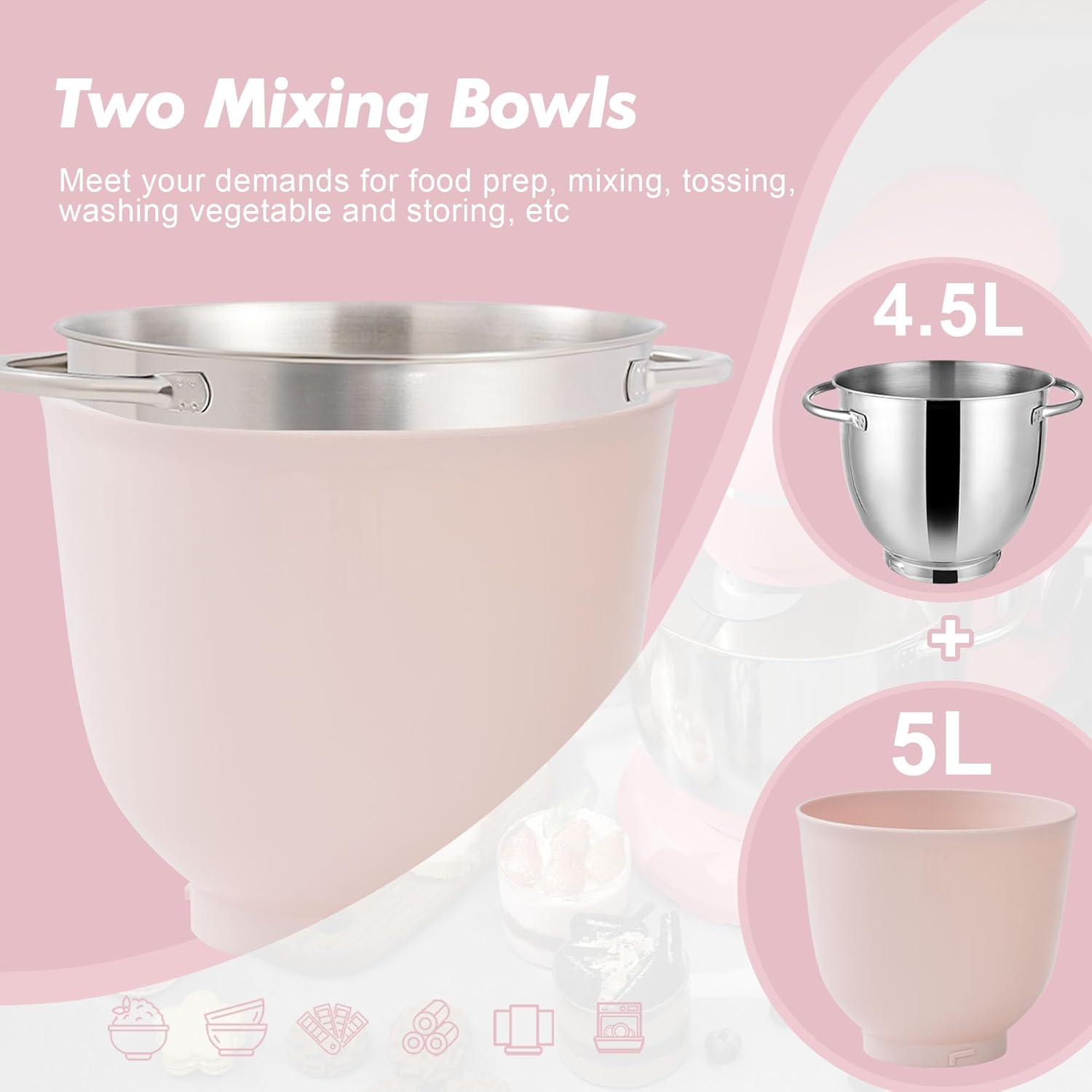 Buy Food Mixers,Kitchen in the Box Stand Mixer | 4.5L + 5L Dual Bowls | 1300W Electric Food Mixer | 10 Speeds | Dough Hook, Whisk & Beater | Matte Finish | Rose Pink - Gadcet UK | UK | London | Scotland | Wales| Near Me | Cheap | Pay In 3 | Kitchen